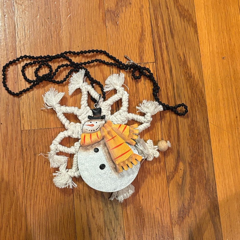 Rakel J. Creations Snowman Pendant with Macrame Necklace with Black Beads